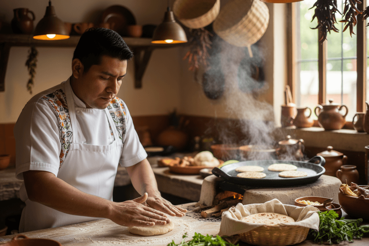 Chef preparing fresh handmade tortillas