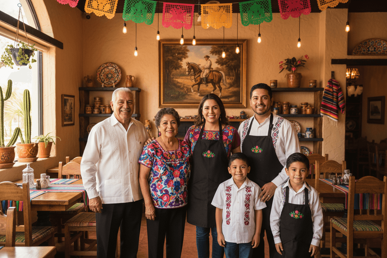 Los Patos family owners in their restaurant