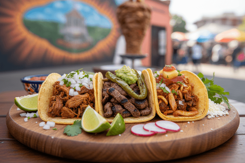 Variety of authentic Mexican street tacos