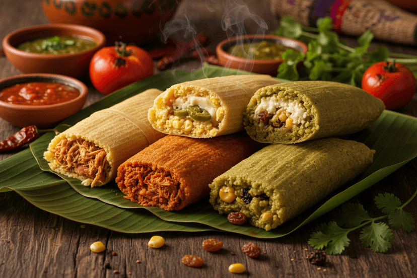 Traditional Mexican tamales on banana leaf