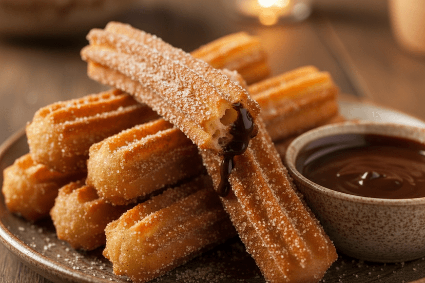 Fresh churros with chocolate sauce