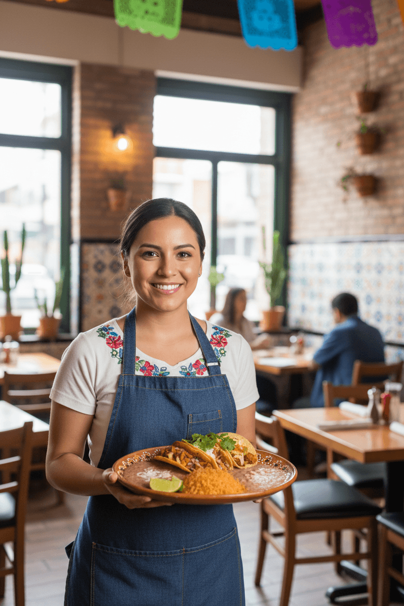 Los Patos team member serving food